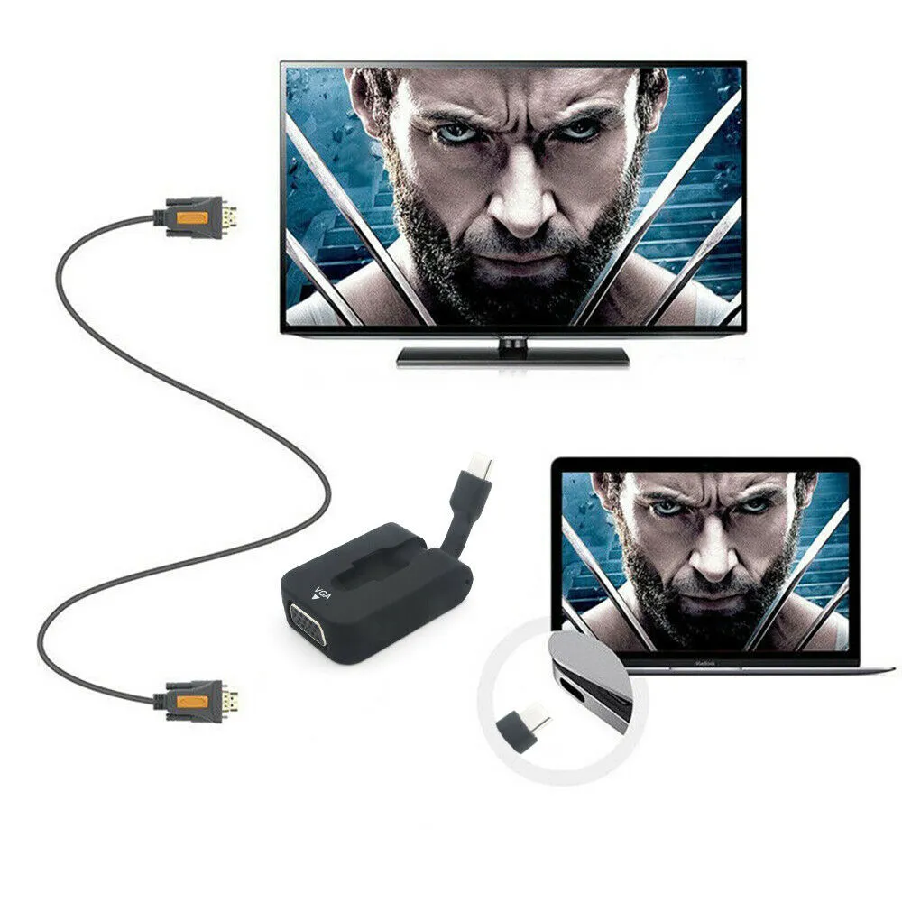 Cirago USB-C To VGA Mini Cable Adapter HD Video Converter USB 3.1 for MacBook