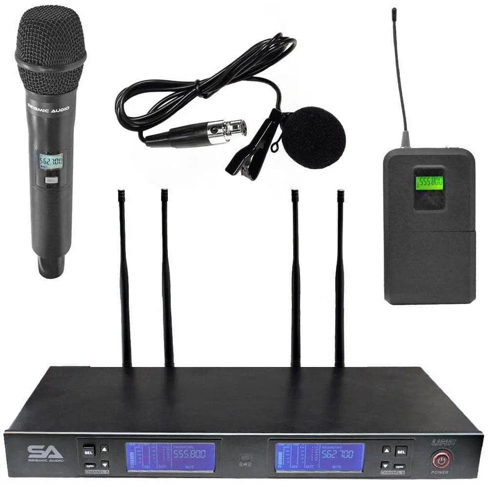 Complete PA Package - 2 Passive 15" PA Speakers, 2 Powered 18" Subwoofers, 8 Channel Powered Mixer, 2Ch Wireless Mic System, Sub Poles & Cables