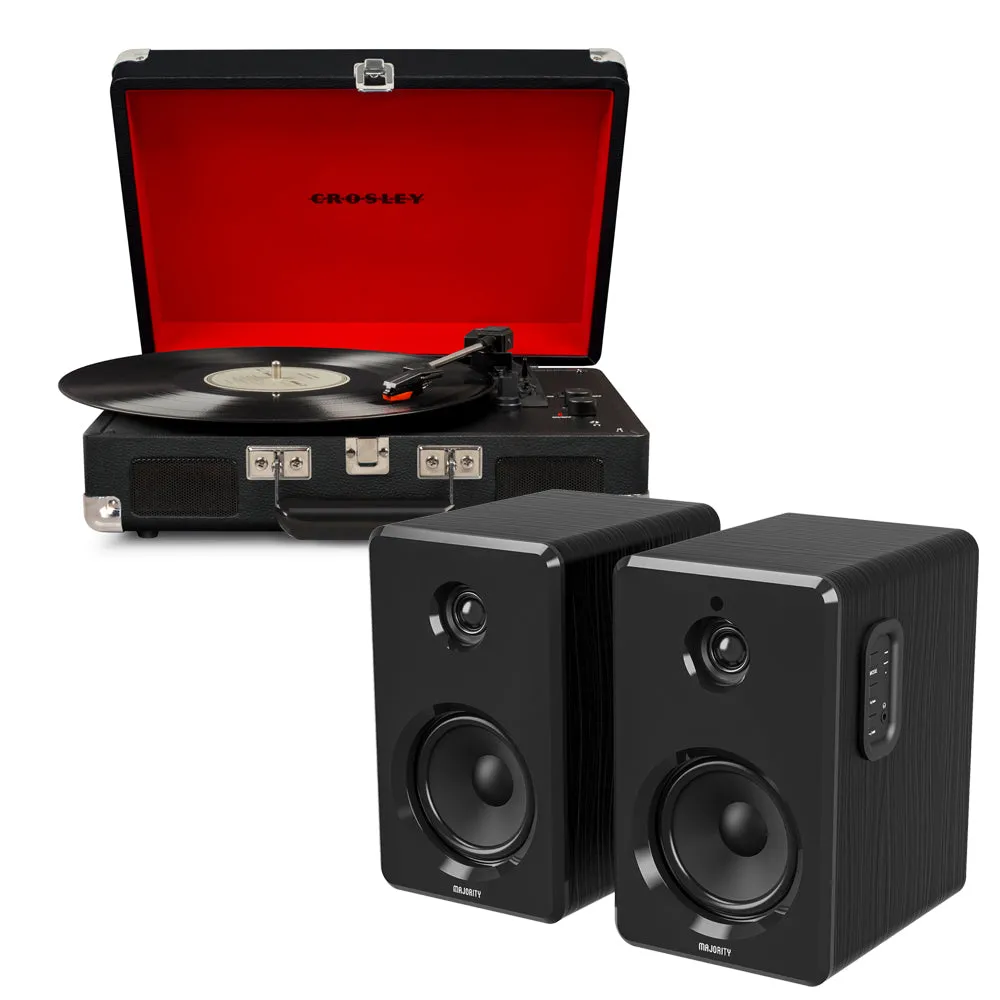 Crosley Cruiser Bluetooth Portable Turntable - Black   Bundled Majority D40 Bluetooth Speakers