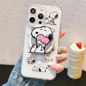 Cute Cartoon Snoopy MagSafe Holder Phone Case For iPhone 16 15 14 13 12 11 Pro Max Plus