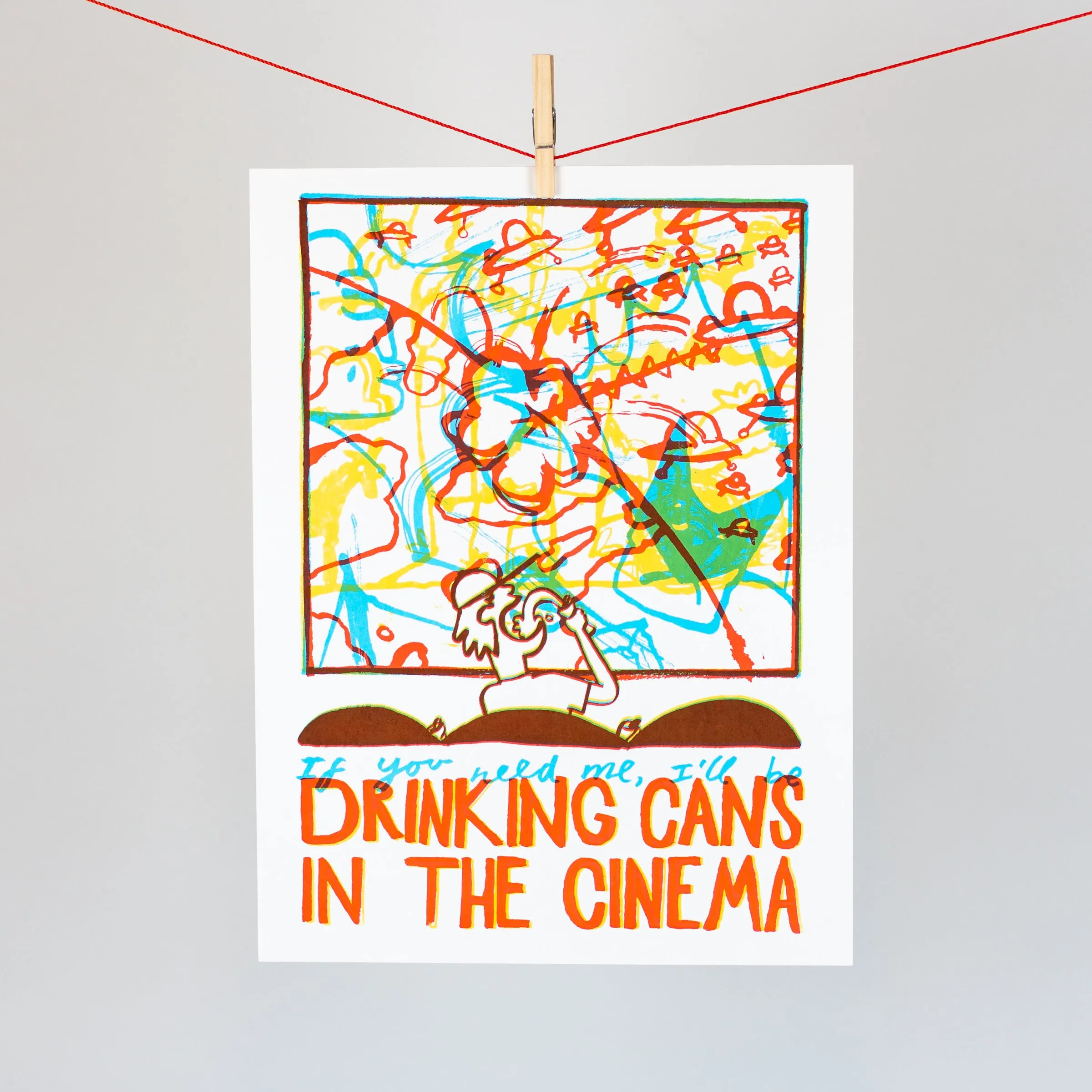 'Drinking Cans in the Cinema' Screen Print