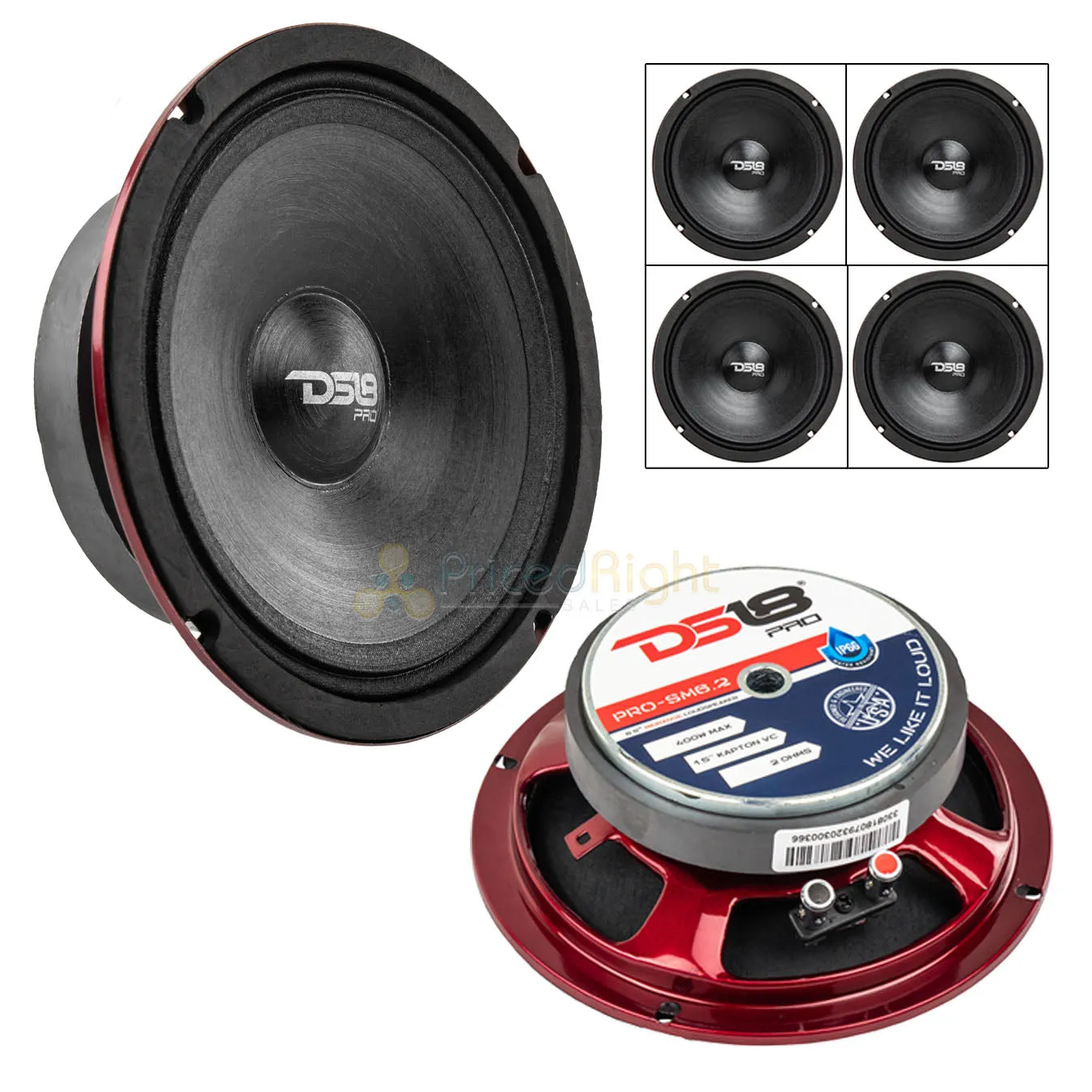 DS18 PRO-SM6.2 6.5" Motorcycle Midrange Speaker 400W Max 2 Ohm IP66 Rated 4 Pack