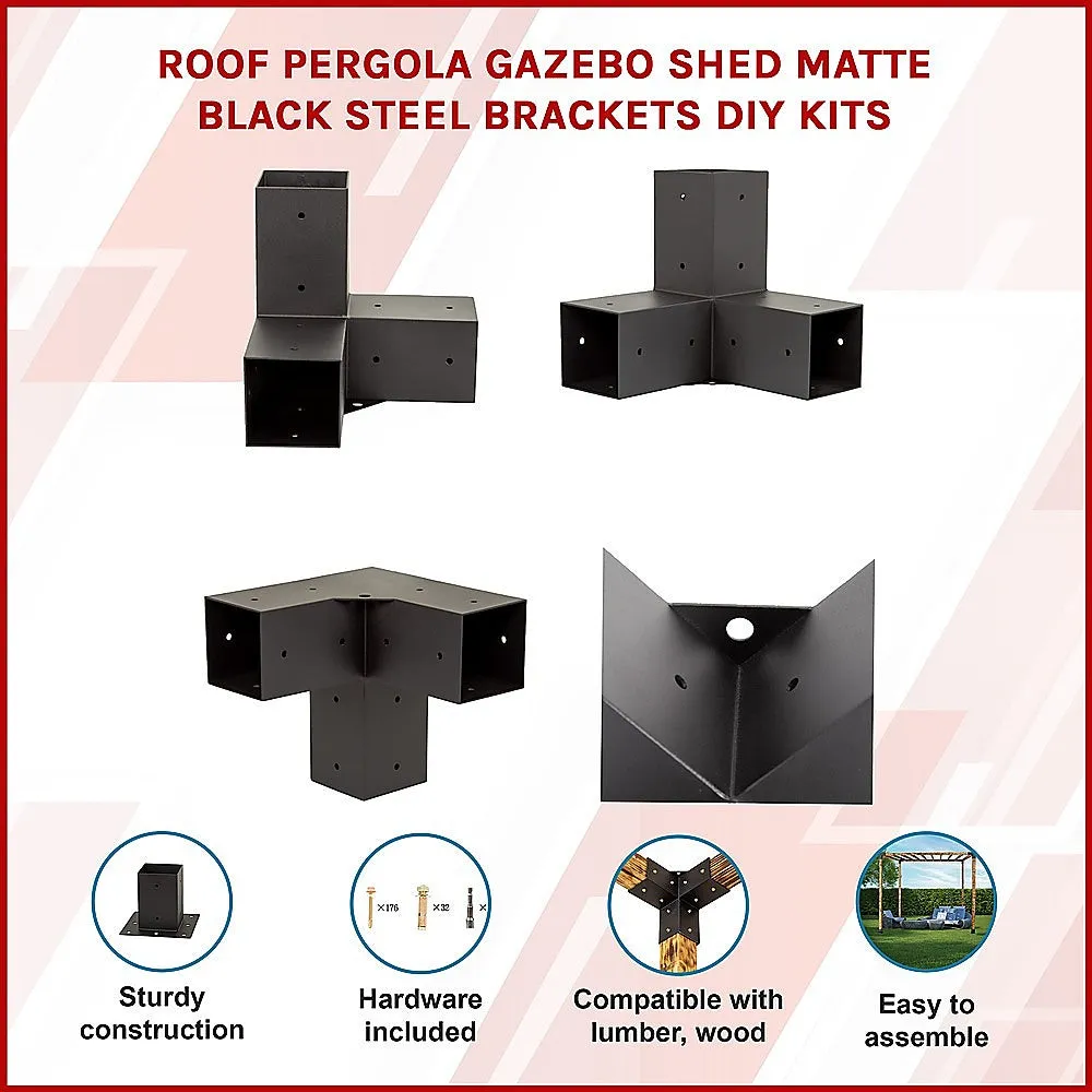 Durable Black Pergola Brackets DIY Set, Steel, Easy Install