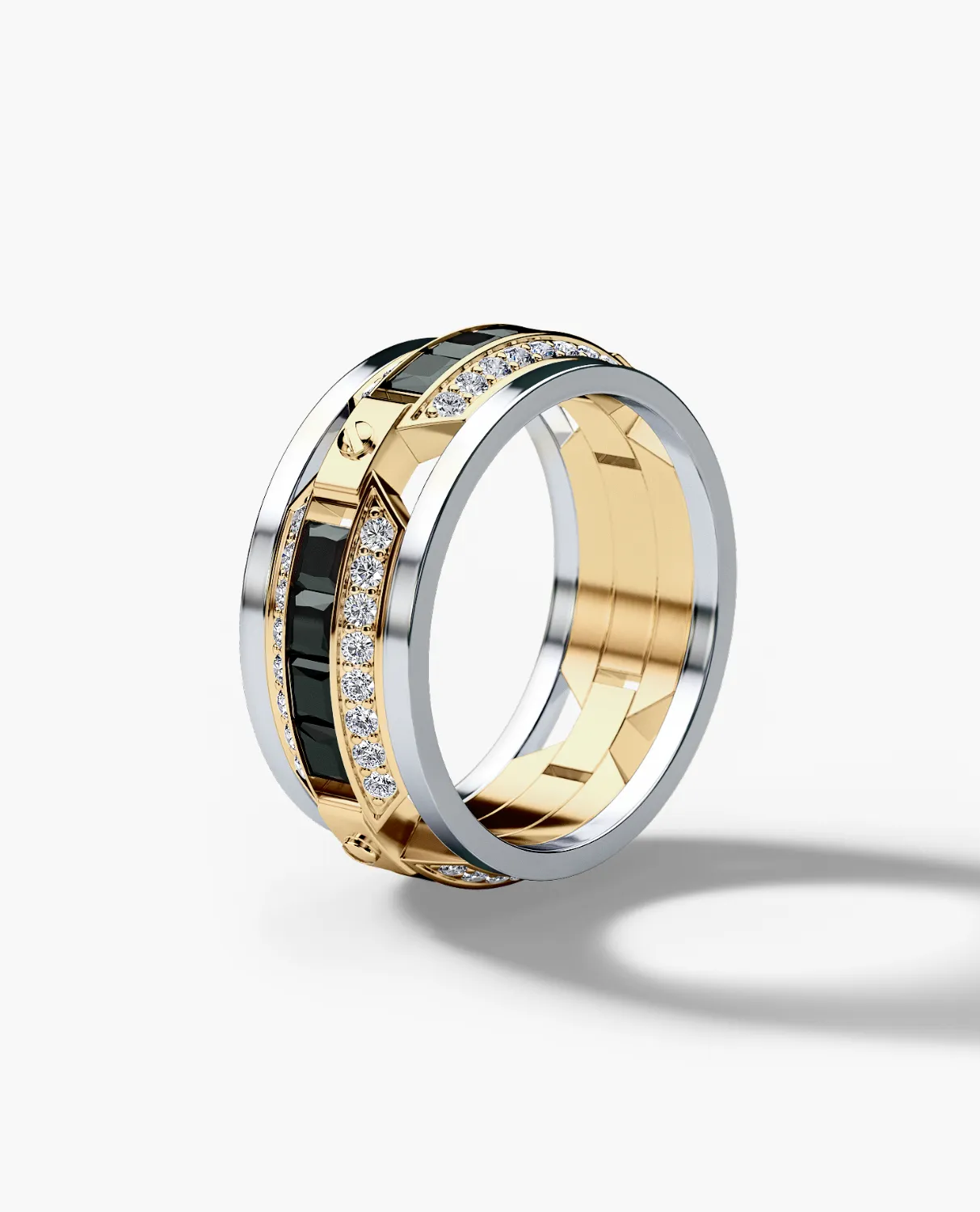EMINENCE Two-Tone Gold Ring with 2.25ct Black & White Diamonds - Wide Version