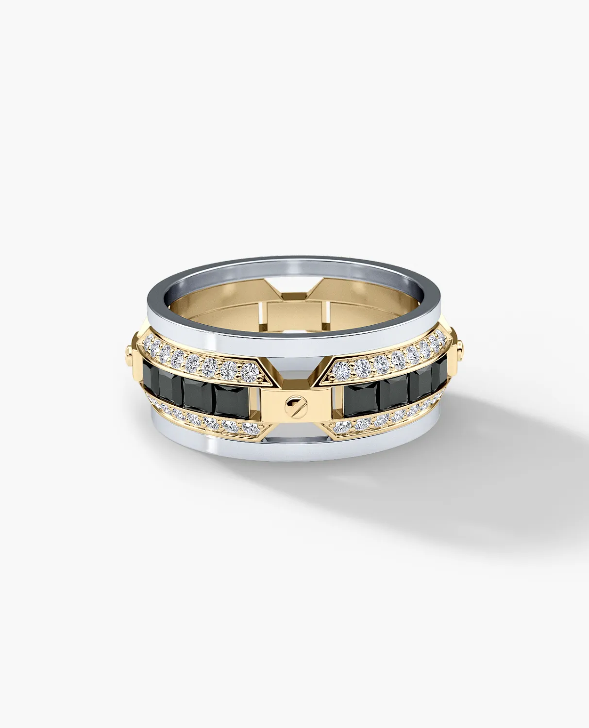 EMINENCE Two-Tone Gold Ring with 2.25ct Black & White Diamonds - Wide Version
