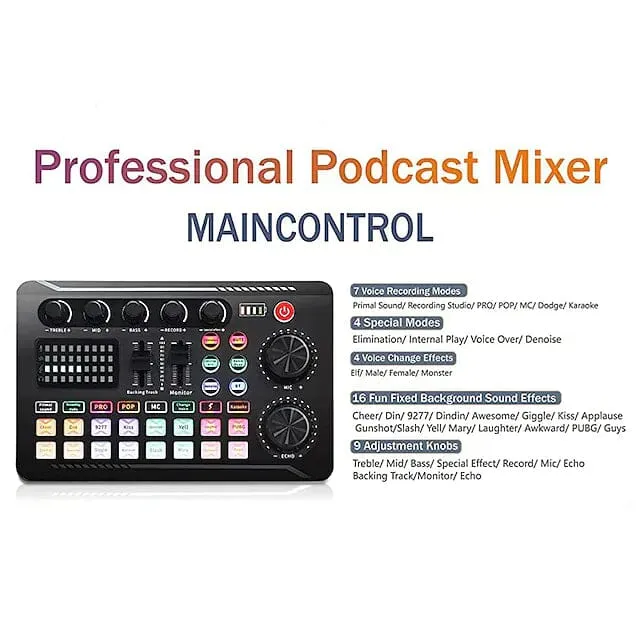 F998 Live Sound Card Audio Mixer Podcast Audio Interface with DJ Mixer Effects