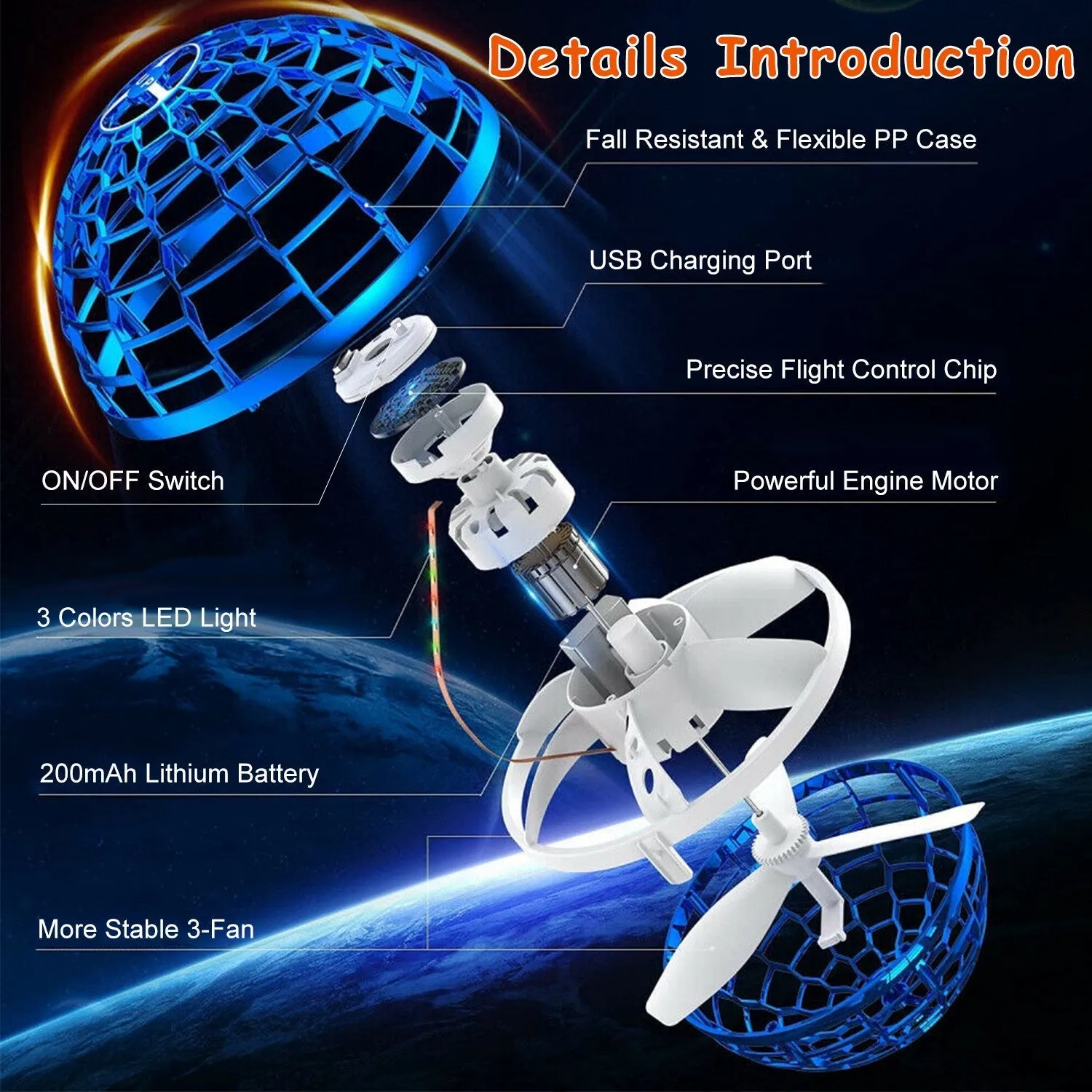 Flying Ball Toys 360¬∞ Rotating Hand Controlled Flying Orb Hover Ball with RGB Lights
