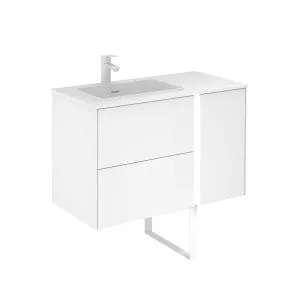 Frontline Matt White Floor Standing Bluetooth Vanity Unit with Solid Surface Basin & Slatted Leg (900mm)