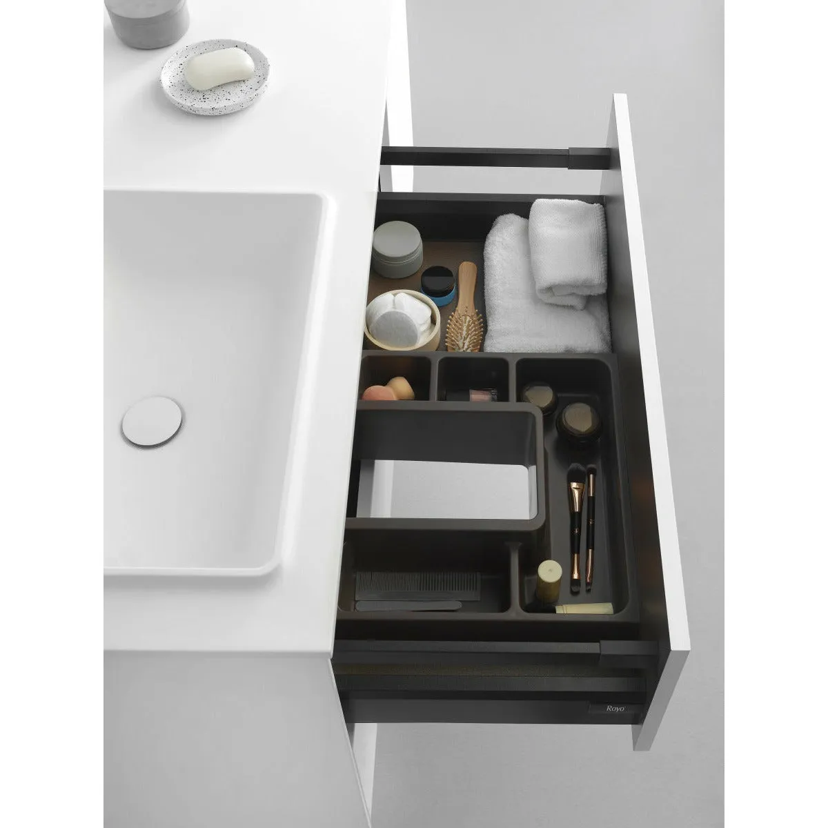 Frontline Matt White Floor Standing Bluetooth Vanity Unit with Solid Surface Basin & Slatted Leg (900mm)