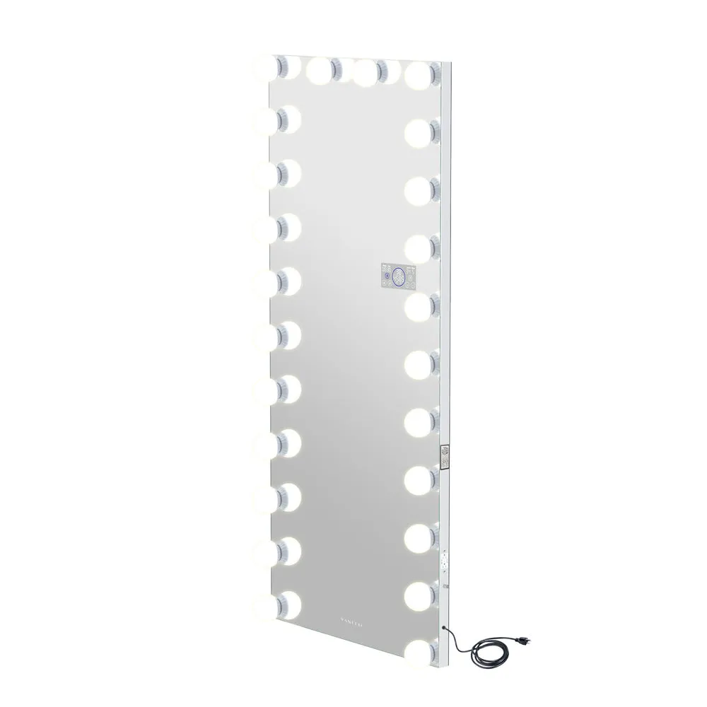 Full Length Wall Mountable Vanity Mirror with 24 Dimmable LED Bulbs- Includes Touchscreen, USB & Bluetooth Speakers- Model Marilyn