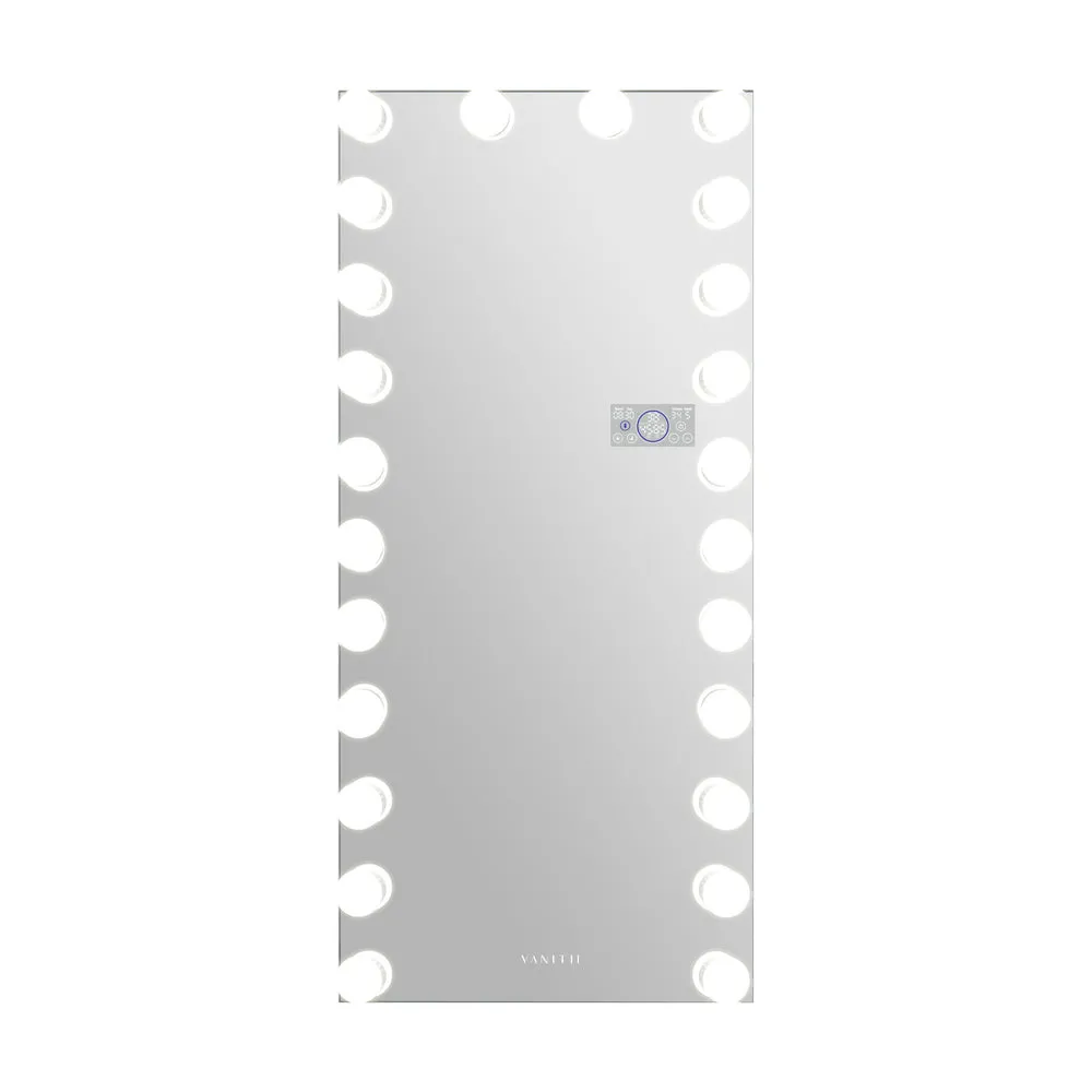 Full Length Wall Mountable Vanity Mirror with 24 Dimmable LED Bulbs- Includes Touchscreen, USB & Bluetooth Speakers- Model Marilyn