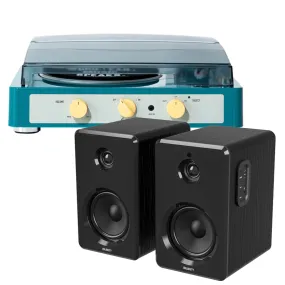 Gadhouse Brad MKII Record Player - Green   Bundled Majority D40 Bluetooth Speakers