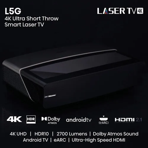 Hisense L5G 2700-Lumen XPR UHD 4K Smart Ultra-Short-Throw Laser DLP Projector & 120" Screen Bundle