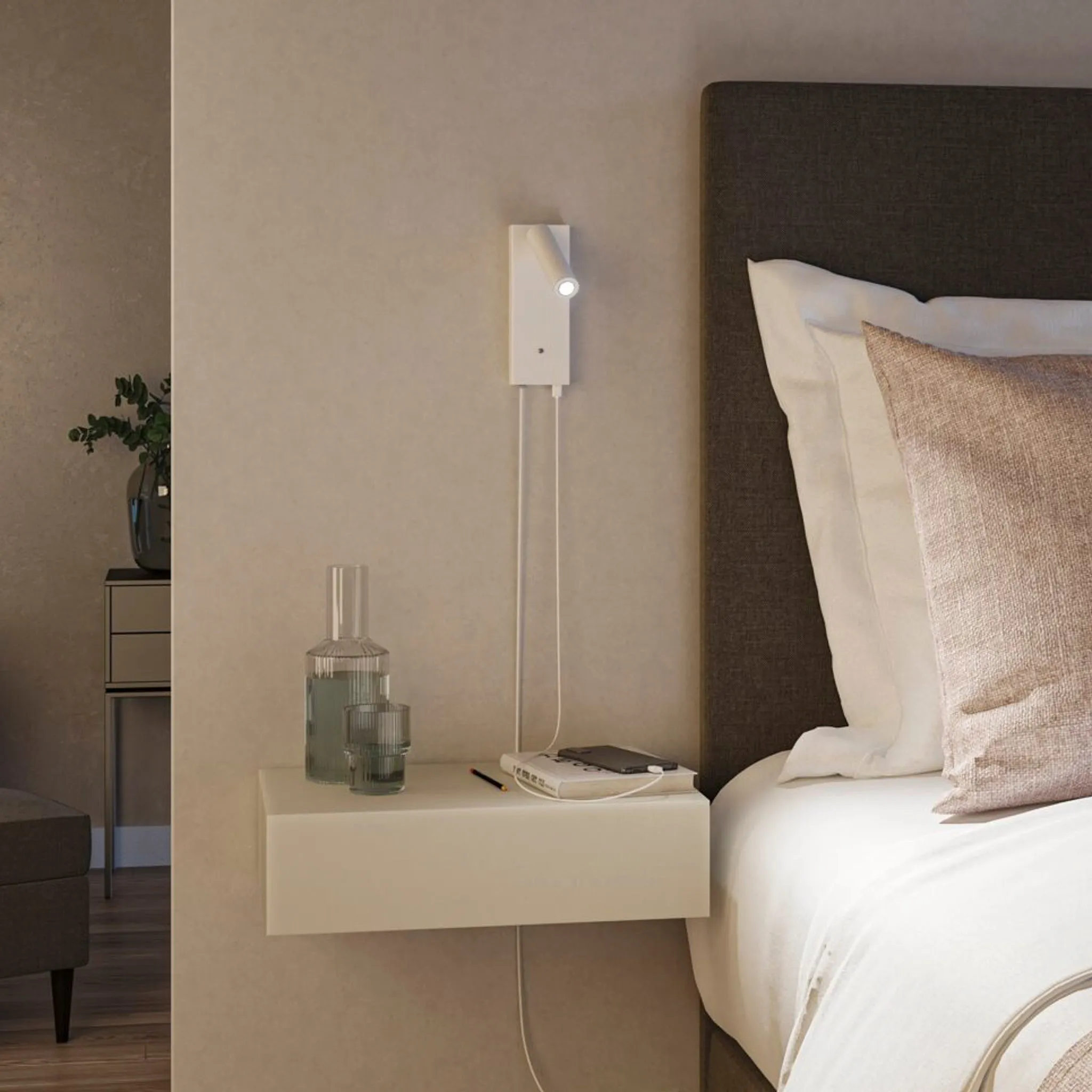 Hulda 14W LED Wall Light with 3-Step Dim & USB Port in White Matt