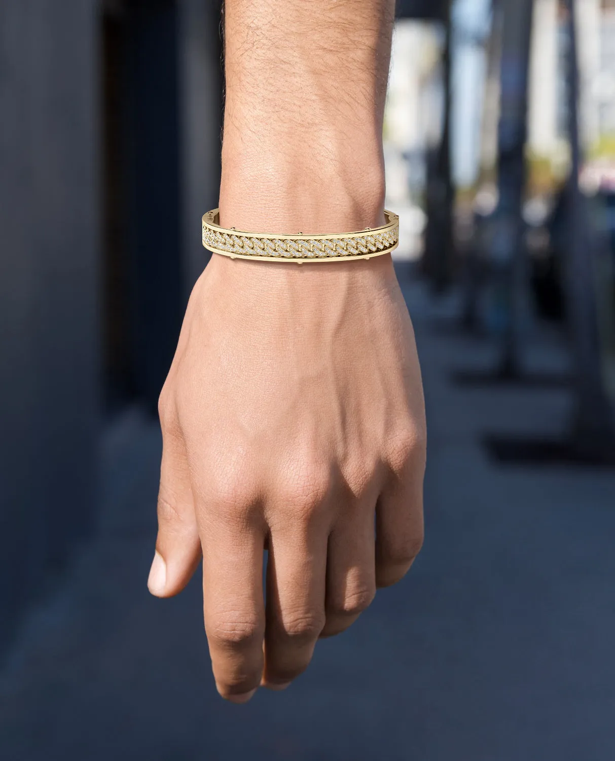KENSINGTON Gold Cuban Link Bangle Bracelet with Diamonds