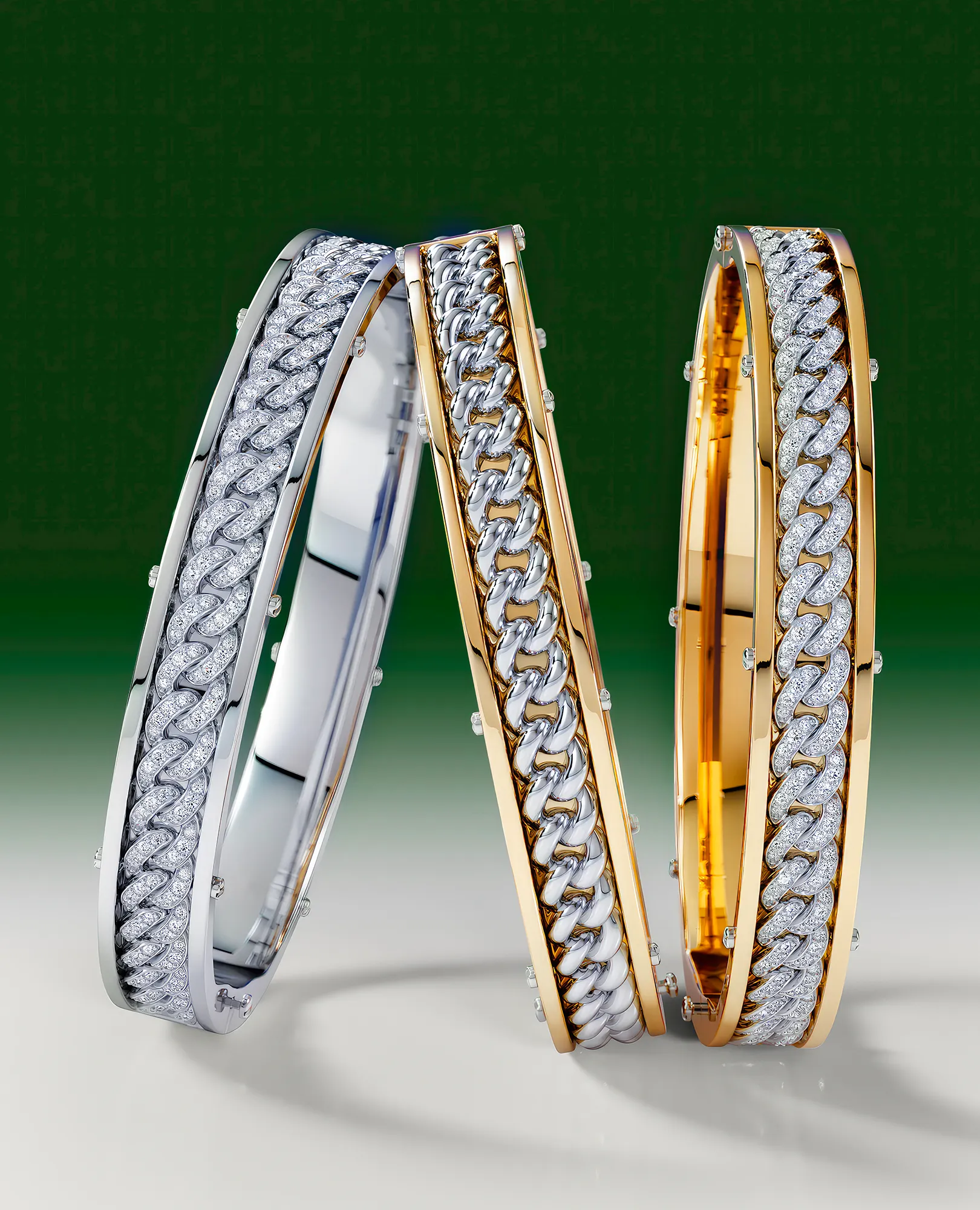 KENSINGTON Gold Cuban Link Bangle Bracelet with Diamonds