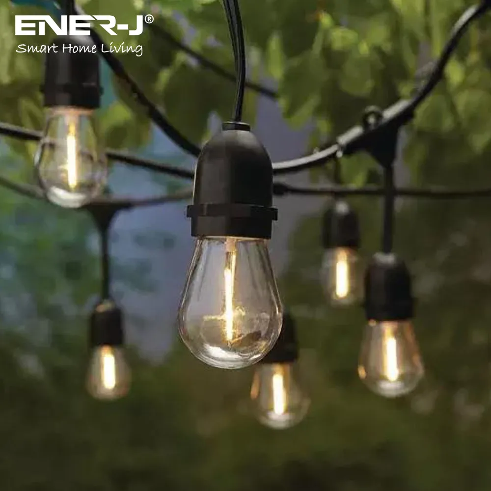 LED Outdoor Garden String Lights, 100FT/30M Festoon Patio Lights Mains Powered with 30 2 LED Filaments Shatterproof Waterproof IP65 Vintage Plastic Bulbs for Garden Party Wedding, Warm white