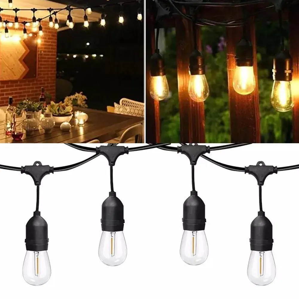 LED Outdoor Garden String Lights, 100FT/30M Festoon Patio Lights Mains Powered with 30 2 LED Filaments Shatterproof Waterproof IP65 Vintage Plastic Bulbs for Garden Party Wedding, Warm white