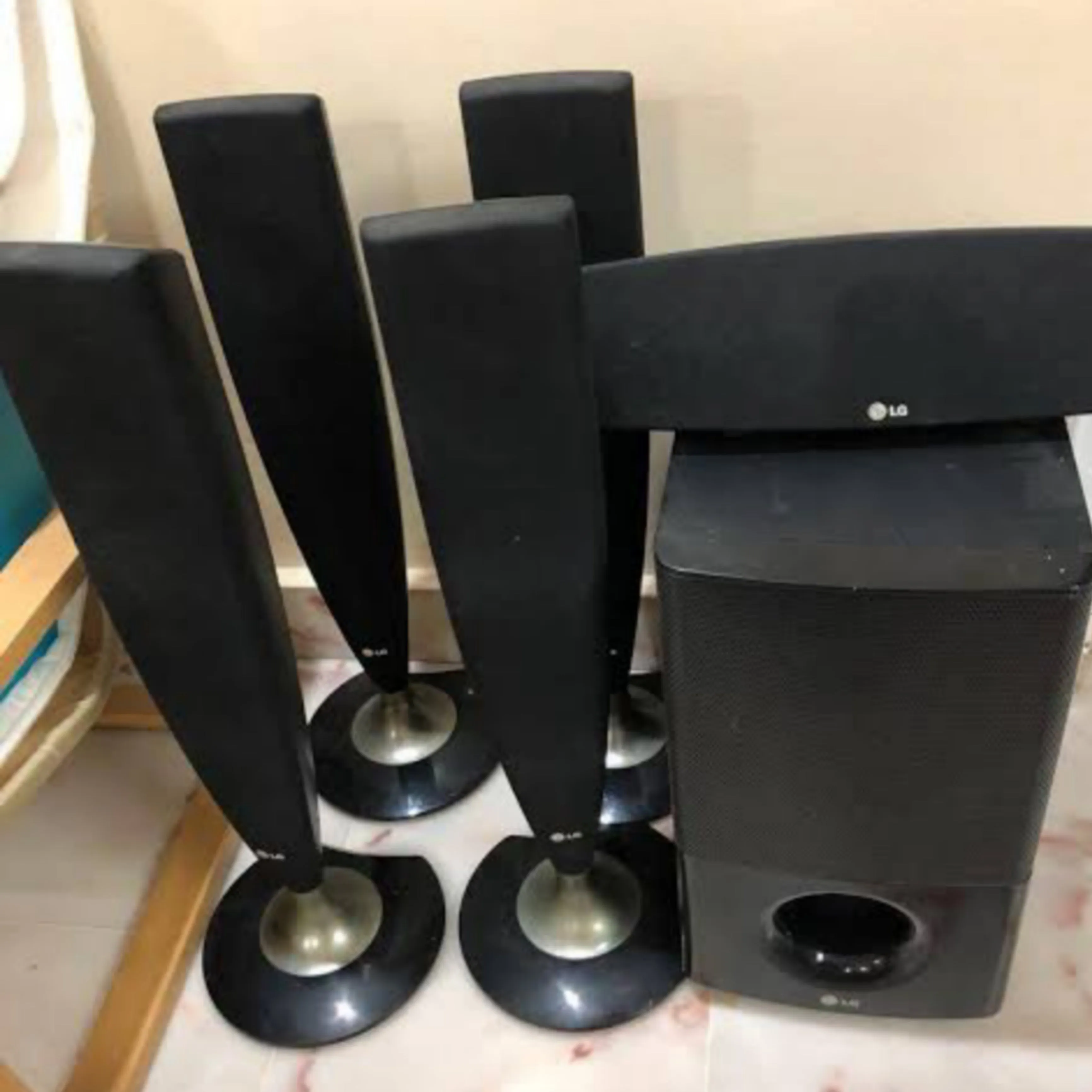 LG HT554TM 5.1Ch 500W Tall Boy DVD Home Theater System (USB, FM, Aux, Optical, HDMI Out) - Foreign Used
