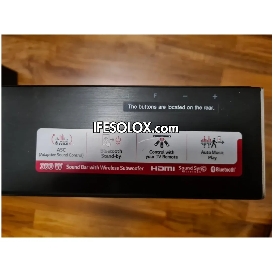 LG SH4 2.1Ch 300W Bluetooth Sound Bar with Wireless Subwoofer and HDMI (In & Out) - Foreign Used