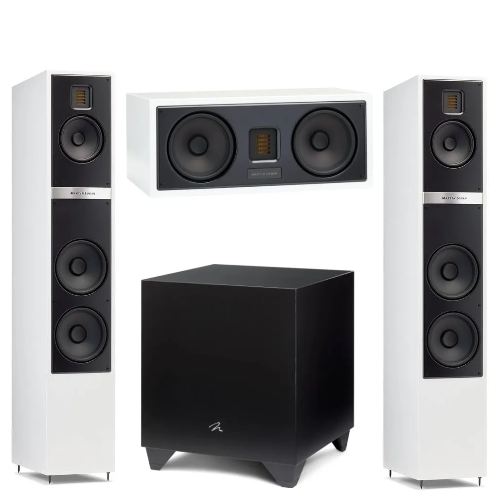 Martin Logan Motion 40i Floorstanding Speakers Pair with Motion 30i Center Channel Speaker and Dynamo 1100X Powered 12" Subwoofer Bundle