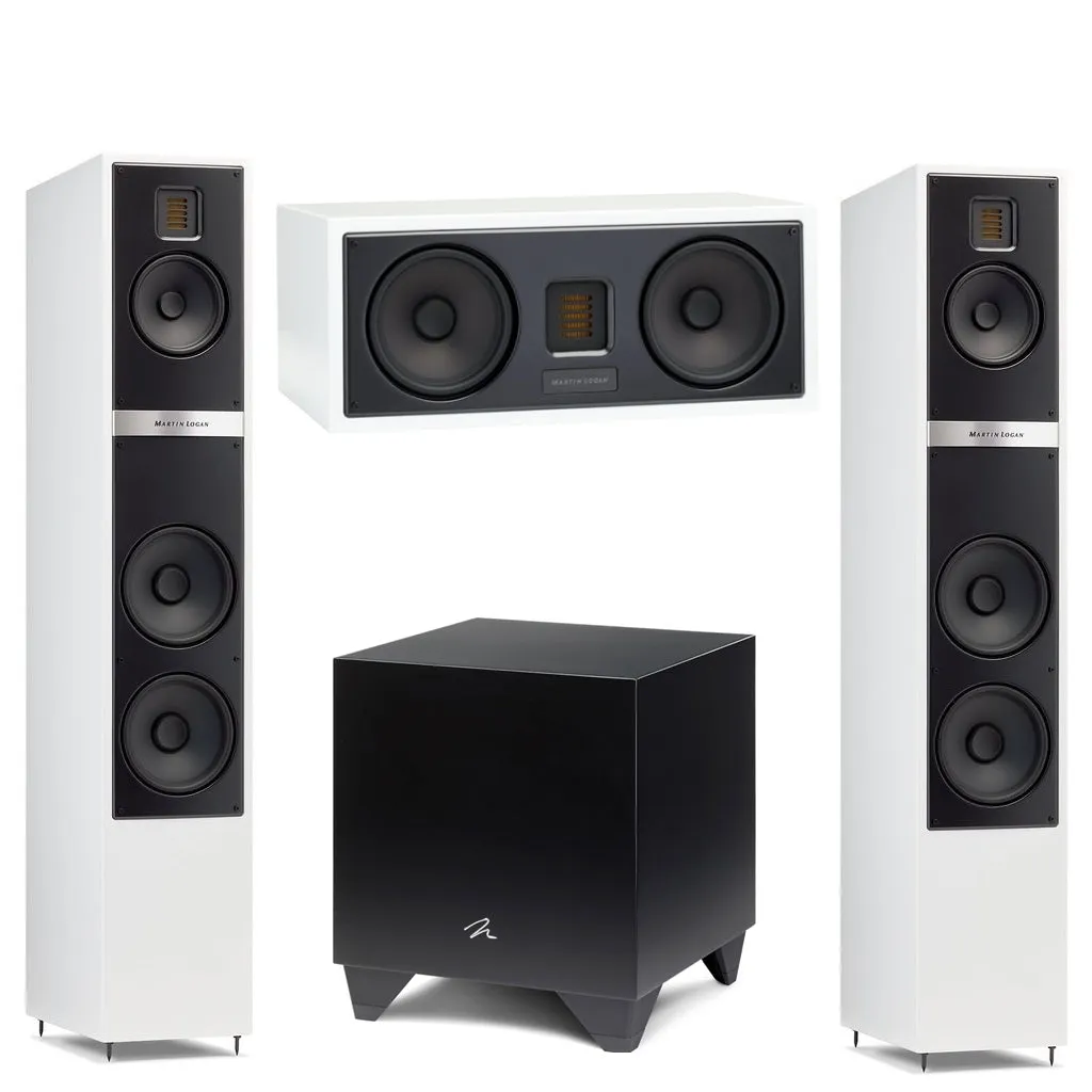 Martin Logan Motion 40i Floorstanding Speakers Pair with Motion 30i Center Channel Speaker and Dynamo 800X Powered 10" Subwoofer Bundle