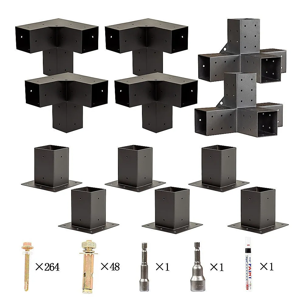 Matte Black Steel Pergola Brackets & Screens Kit, Set of 6