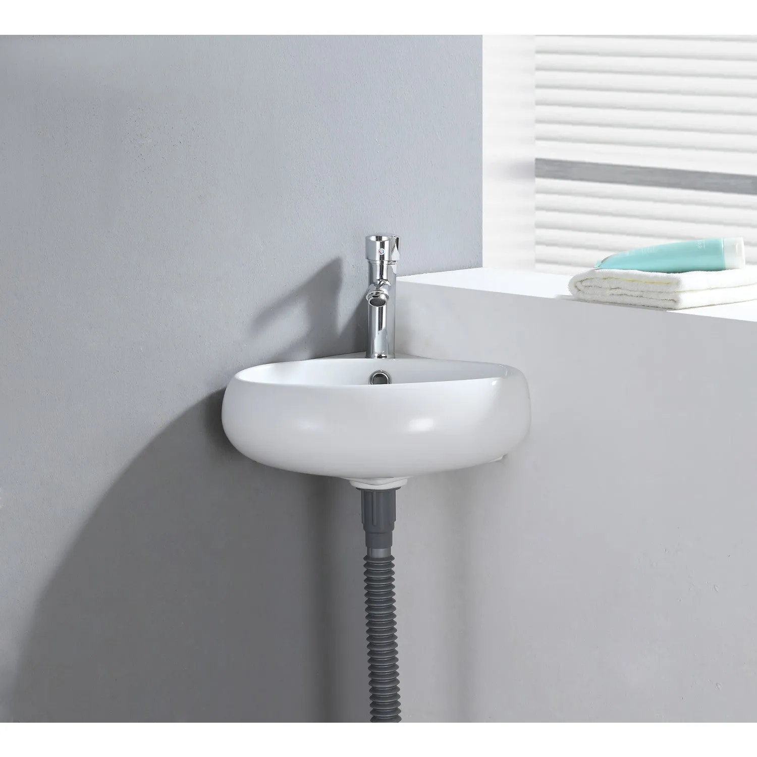 Minim EVC15154 15-9/16 Inch Ceramic Corner Bathroom Sink (Single Hole), White