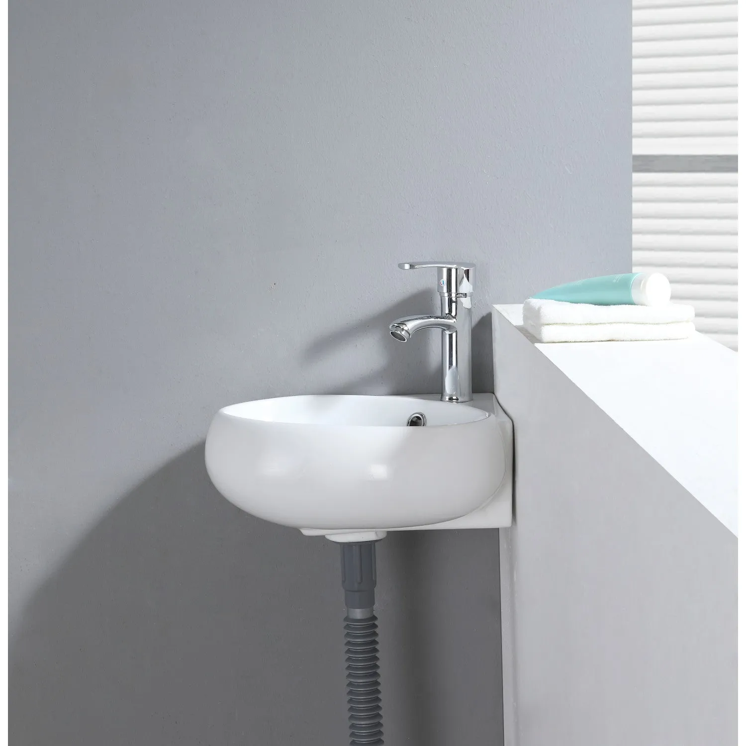 Minim EVC15154 15-9/16 Inch Ceramic Corner Bathroom Sink (Single Hole), White