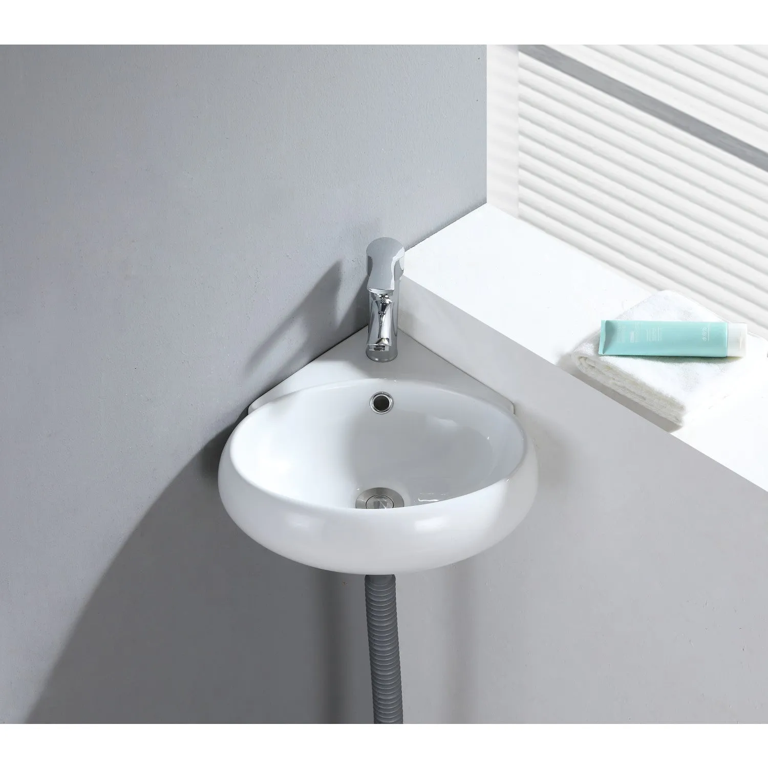 Minim EVC15154 15-9/16 Inch Ceramic Corner Bathroom Sink (Single Hole), White