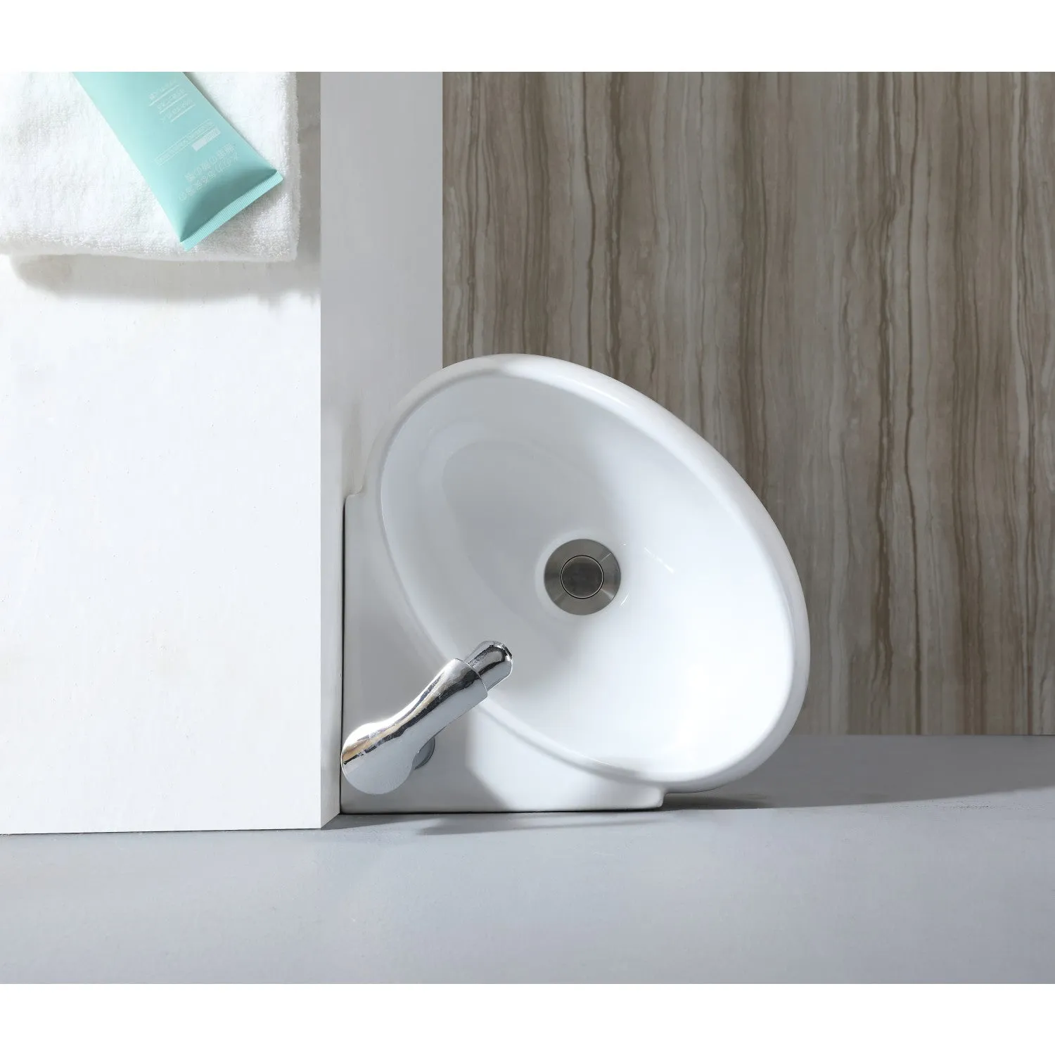 Minim EVC15154 15-9/16 Inch Ceramic Corner Bathroom Sink (Single Hole), White