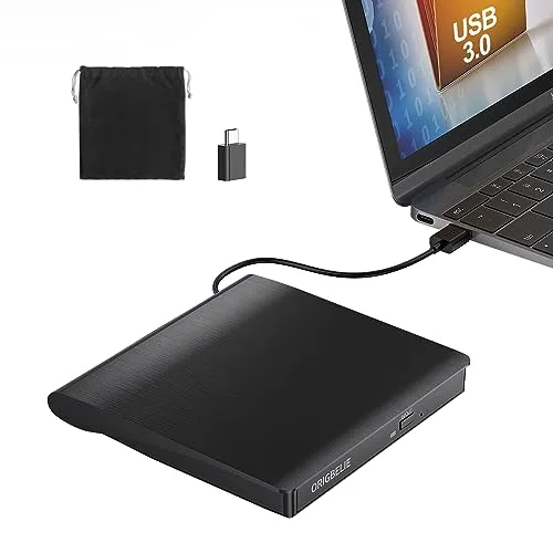 ORIGBELIE External CD/DVD Drive for Laptop, USB 3.0 CD Burner  /-RW CD ROM External DVD Drive Portable DVD Player for Laptop Desktop PC Apple Mac Windows 11/10/8/7/XP Linux OS