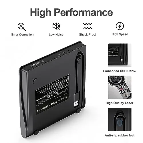 ORIGBELIE External CD/DVD Drive for Laptop, USB 3.0 CD Burner  /-RW CD ROM External DVD Drive Portable DVD Player for Laptop Desktop PC Apple Mac Windows 11/10/8/7/XP Linux OS