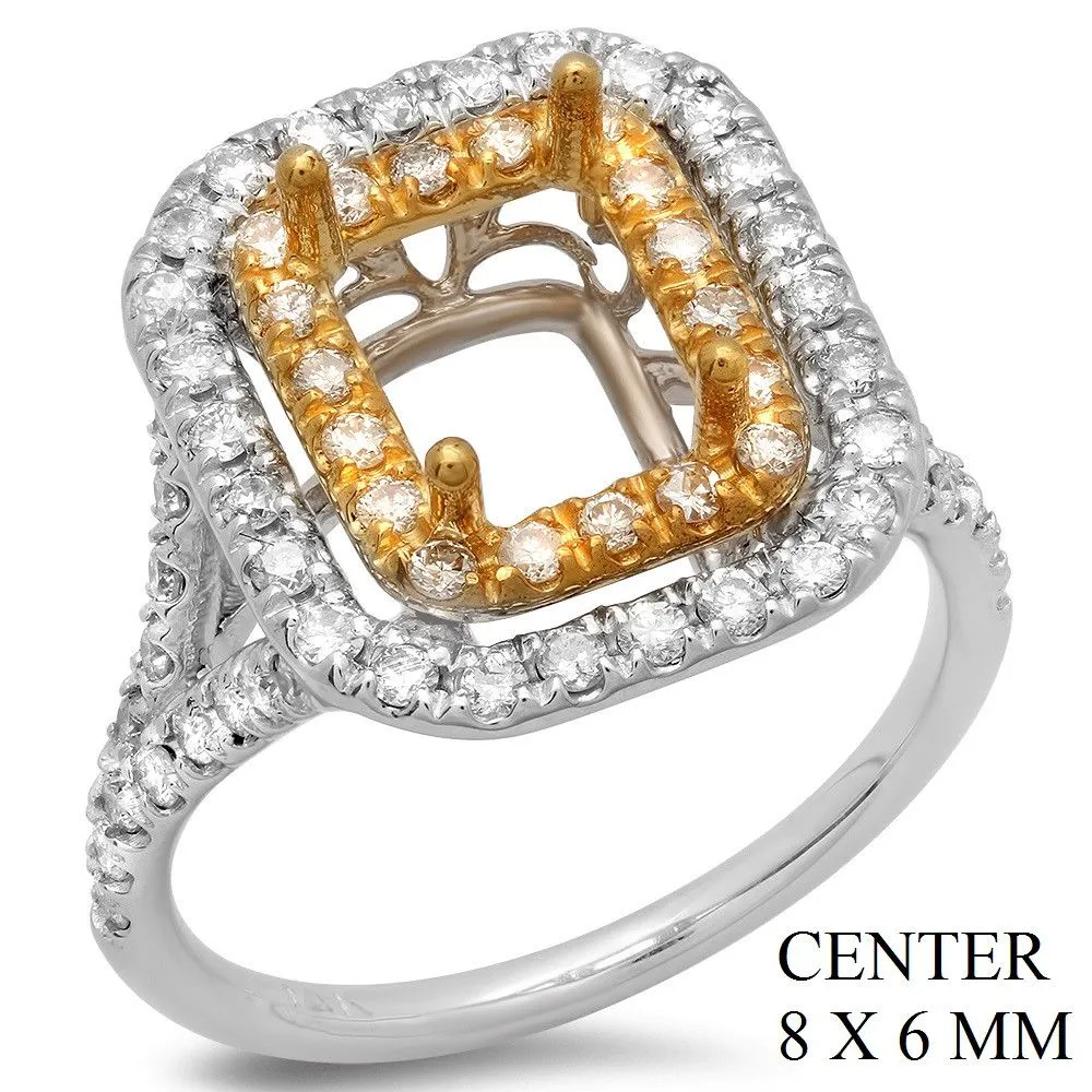 PMI 14PW@5.1 70RD1@0.74 8X6MM EMERALD TWO-TONE DOUBLE HALO SPLIT SHANK