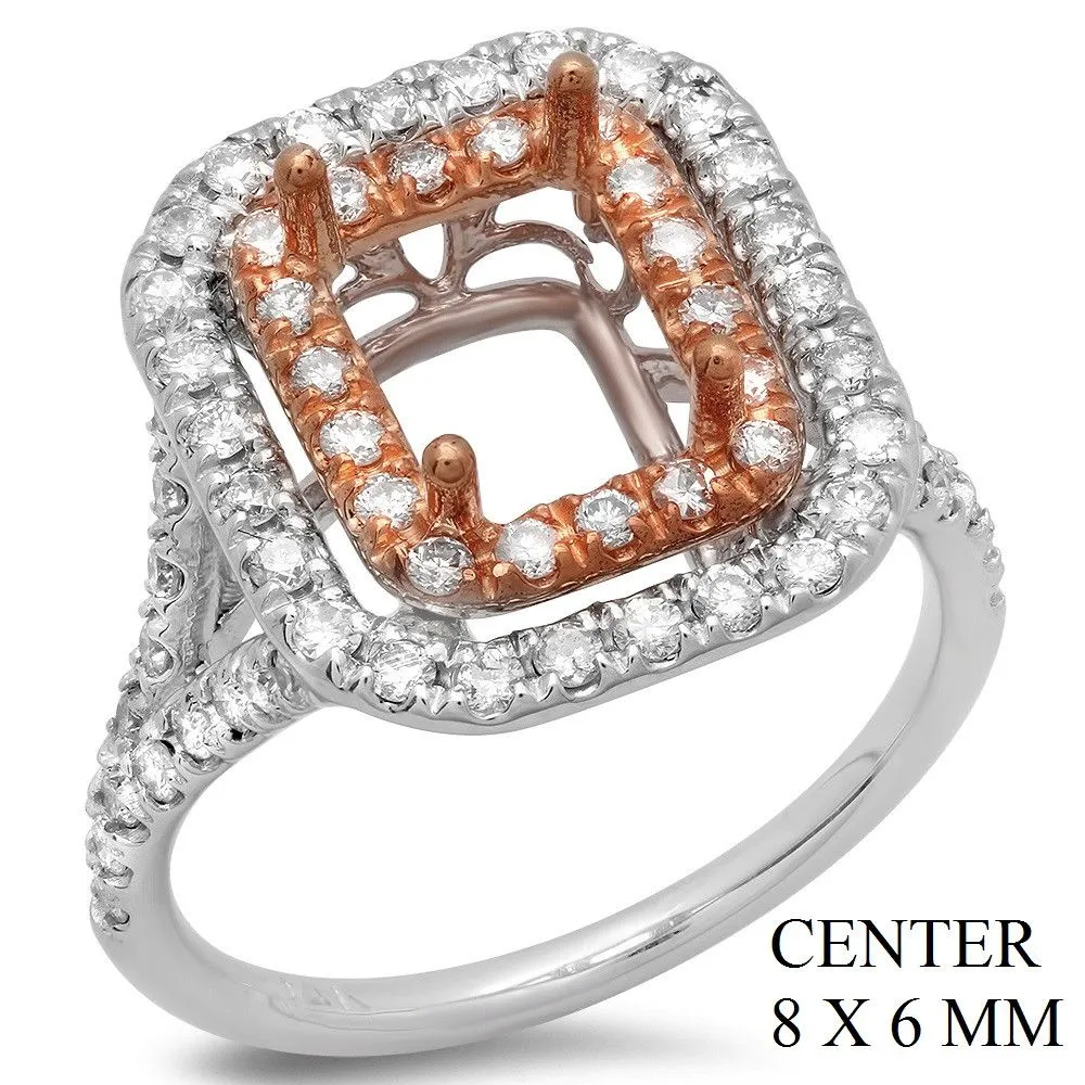 PMI 14PW@5.1 70RD1@0.74 8X6MM EMERALD TWO-TONE DOUBLE HALO SPLIT SHANK