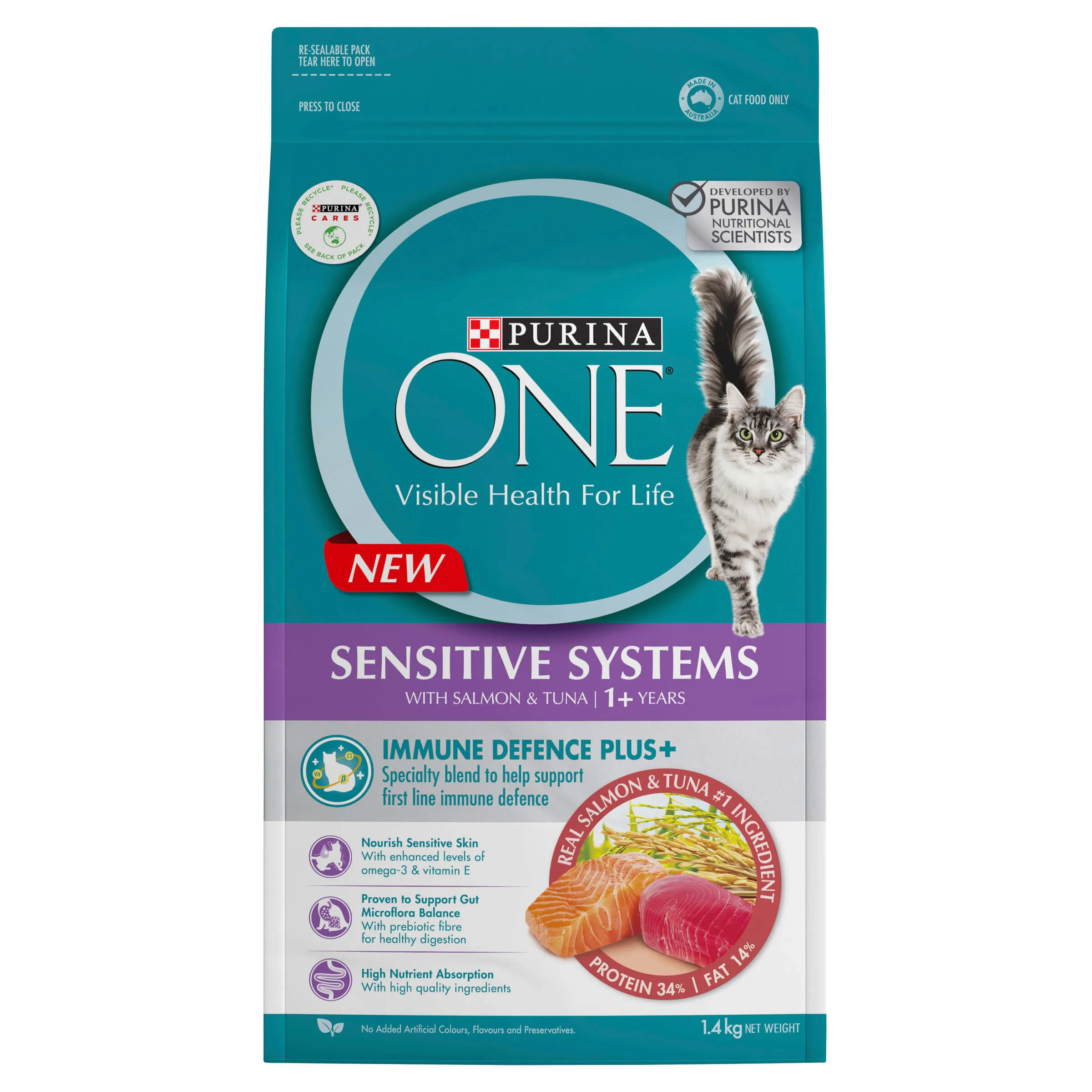 Purina One Adult Sensitive Salmon and Tuna Dry Cat Food 1.4Kg
