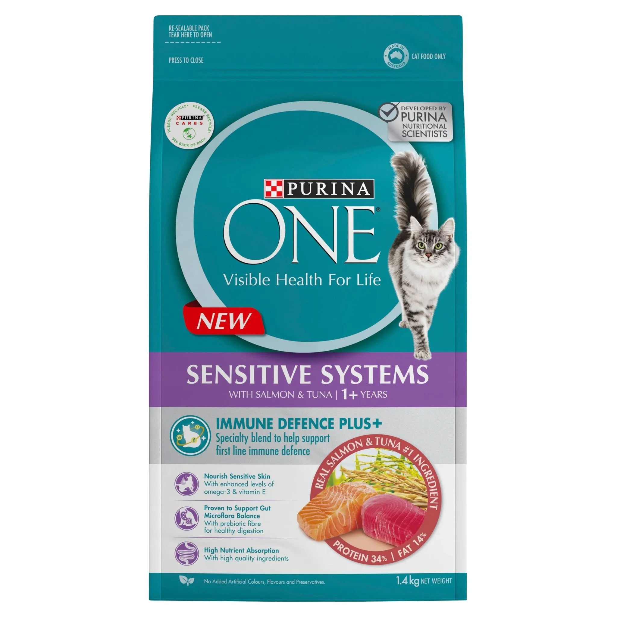 Purina One Adult Sensitive Salmon and Tuna Dry Cat Food 1.4Kg