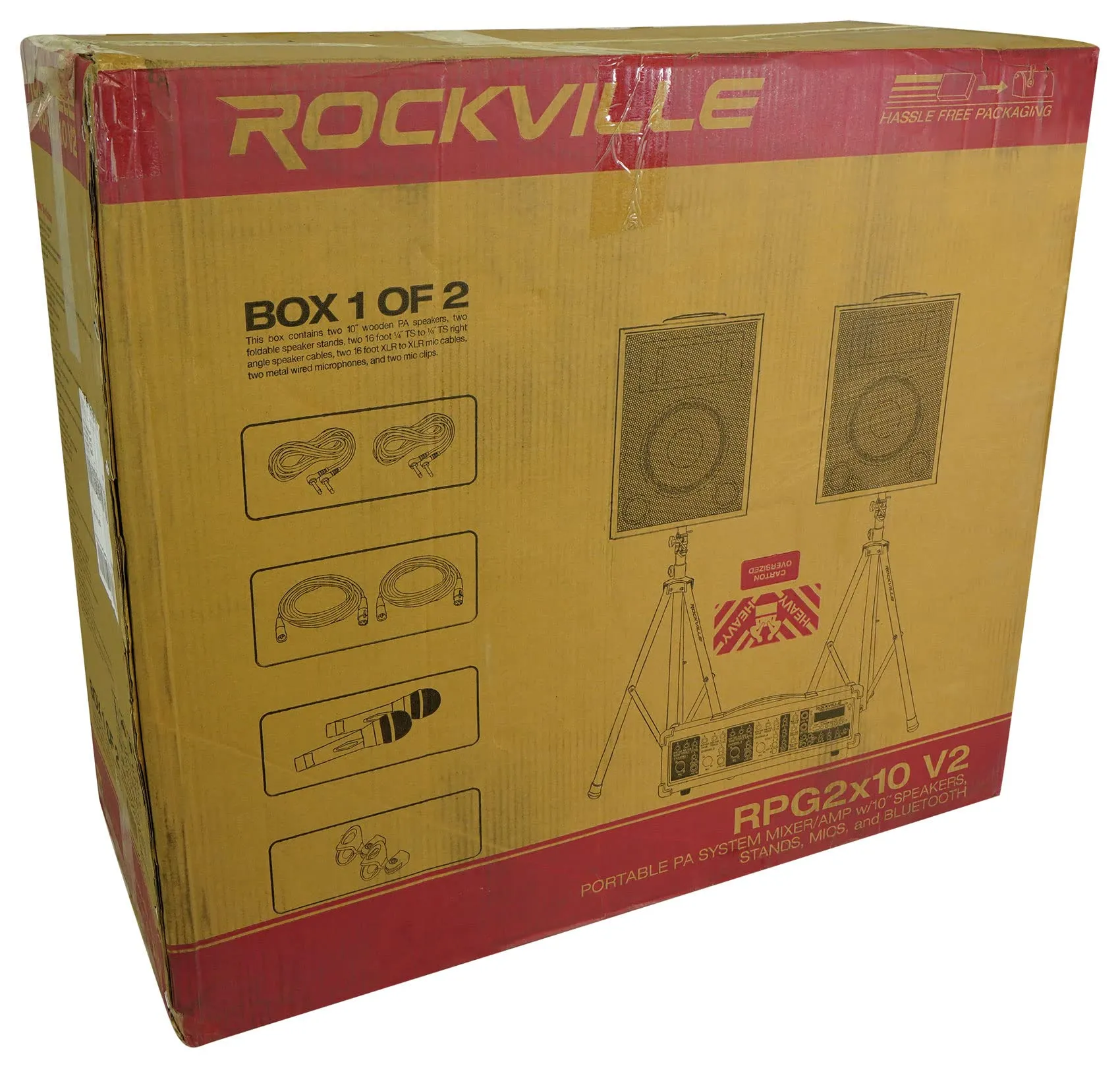 Rockville Package PA System Mixer/Amp 10" Speakers Stands Mics Bluetooth, (RPG2X10)