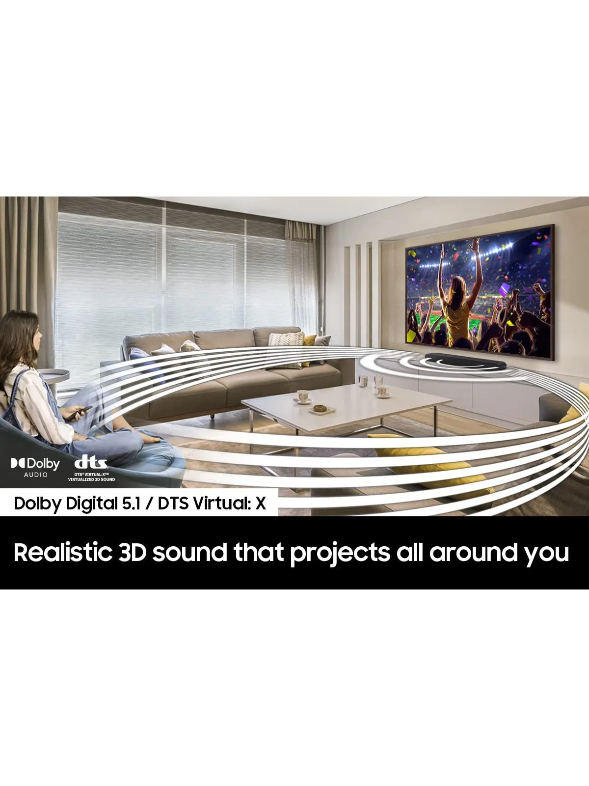 SAMSUNG HW-S50B/ZA 3.0ch All-in-One Soundbar w/Dolby 5.1, DTS Virtual:X, Q Symphony, Built in Center Speaker, Adaptive Sound Lite, Bluetooth Multi Connection, 2022 Black