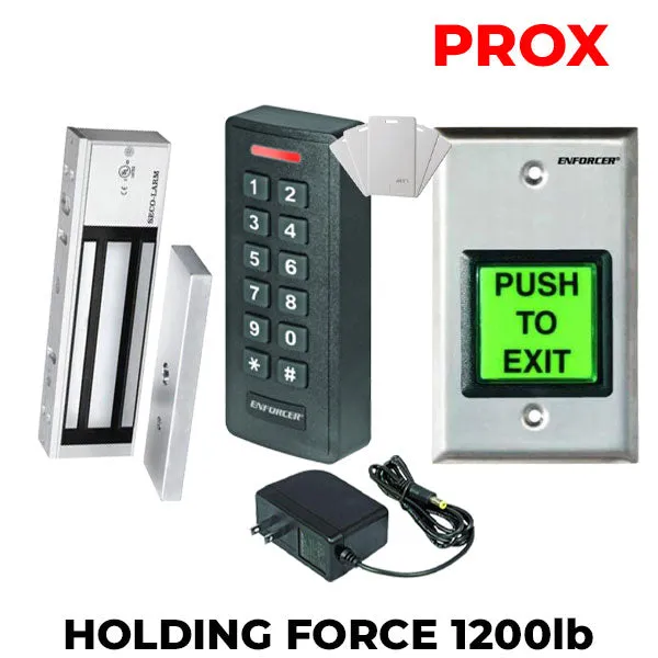 Seco-Larm - Single Door Maglock - 1200-lb Holding Force w/ PROX Keypad & Single Gang Wall Plate w/ 12VDC Plug-in Transformer
