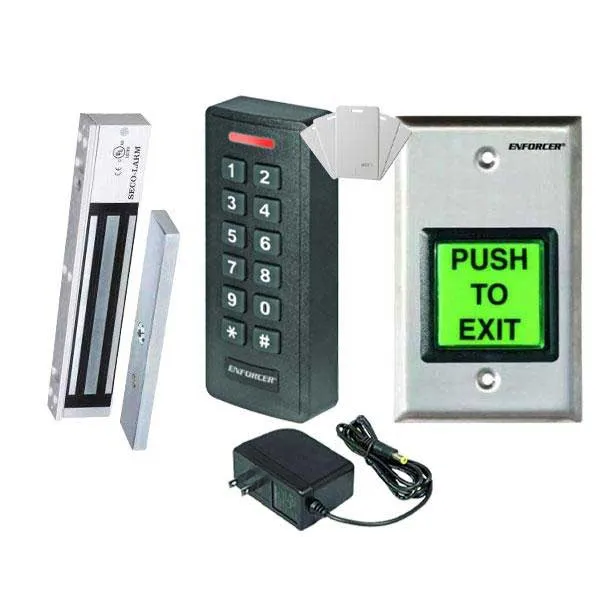 Seco-Larm - Single Door Maglock - 600-lb Holding Force w/ PROX Keypad & Single Gang Wall Plate w/ 12VDC Plug-in Transformer