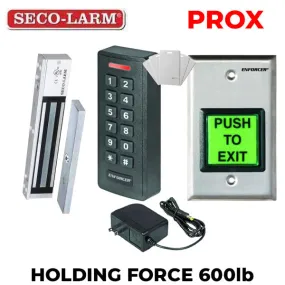 Seco-Larm - Single Door Maglock - 600-lb Holding Force w/ PROX Keypad & Single Gang Wall Plate w/ 12VDC Plug-in Transformer