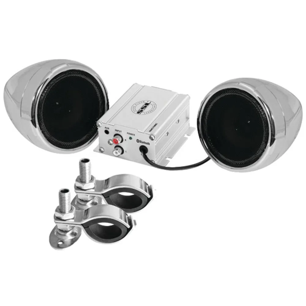 Sound Storm Laboratories SMC72BC Motorcycle 600-Watt Amplified Sound System with 3 Chrome Full-Range Speakers & Bluetooth