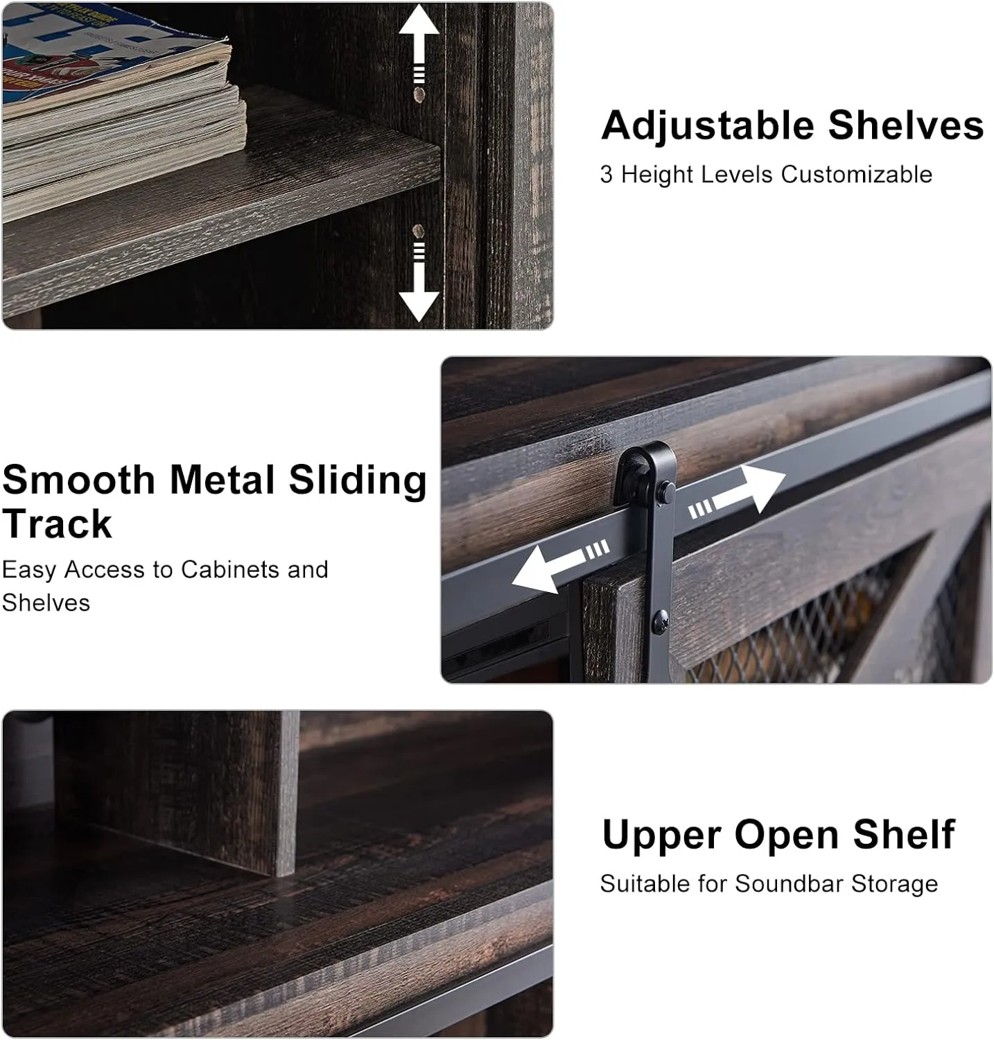 TV Stand for 65  Inch TV w/Sliding Barn Door, Rustic TV Console Cabinet w/Adjustable Shelves