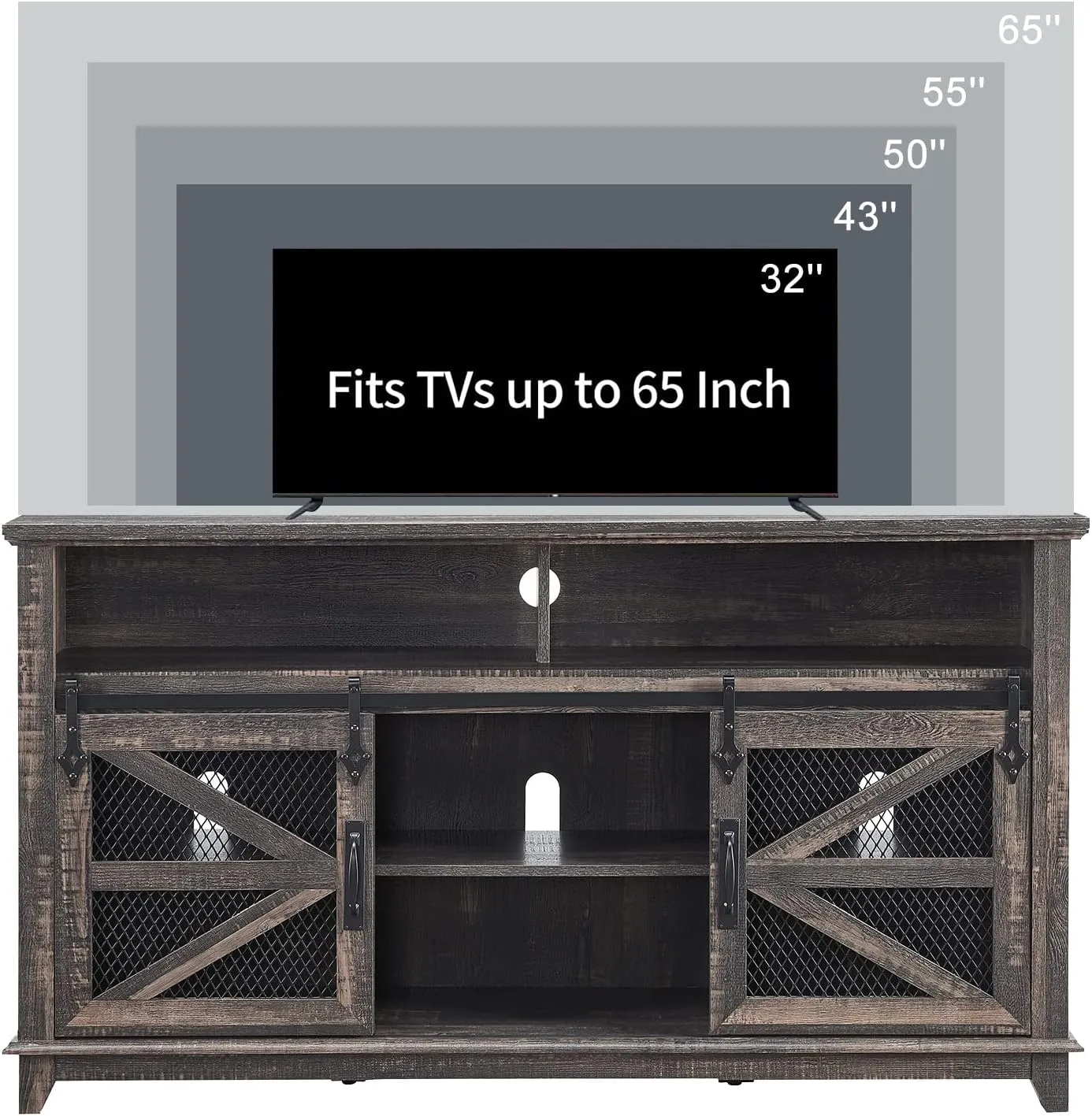 TV Stand for 65  Inch TV w/Sliding Barn Door, Rustic TV Console Cabinet w/Adjustable Shelves