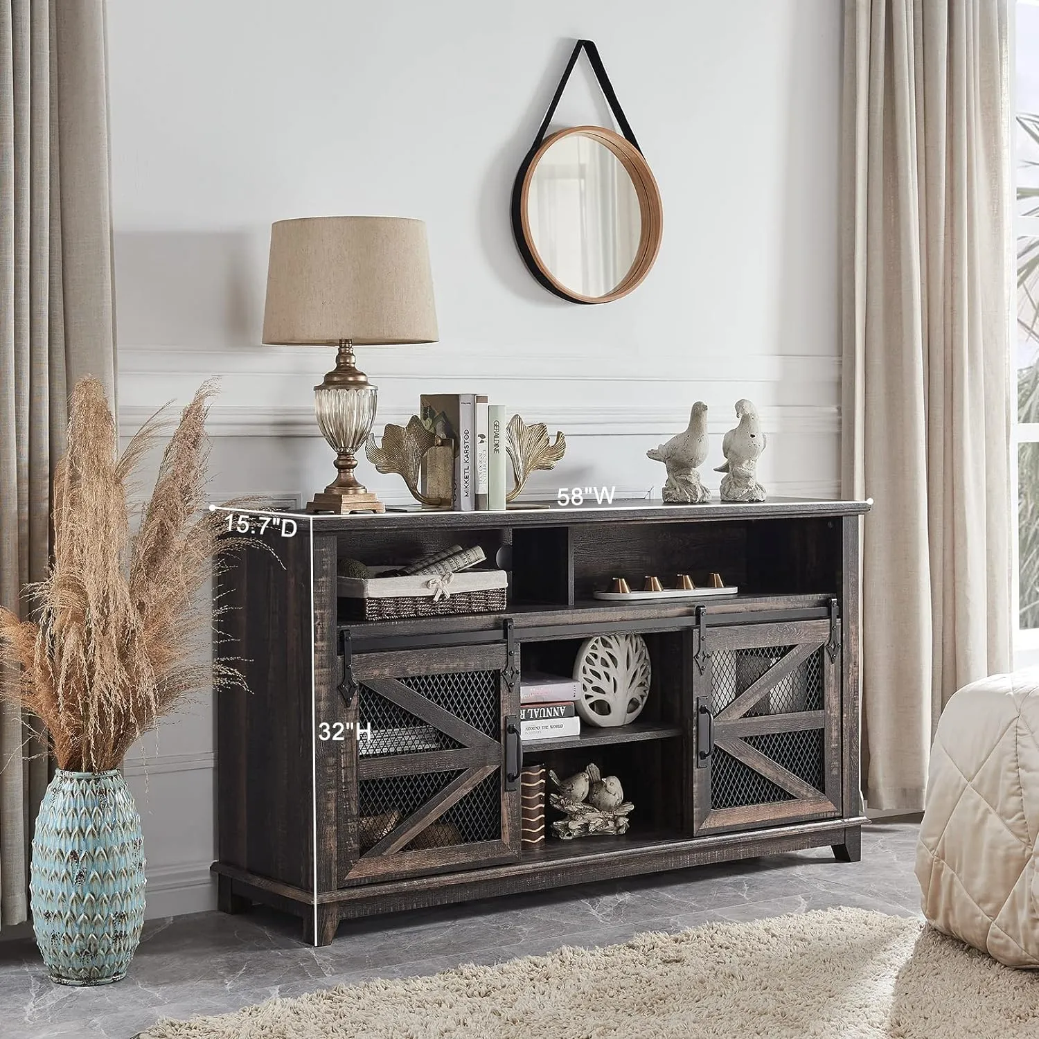 TV Stand for 65  Inch TV w/Sliding Barn Door, Rustic TV Console Cabinet w/Adjustable Shelves