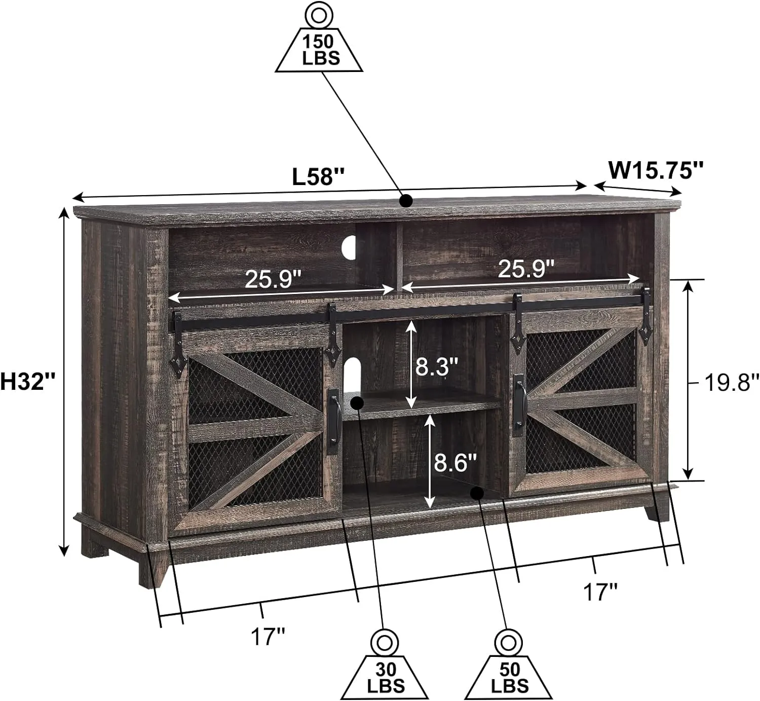 TV Stand for 65  Inch TV w/Sliding Barn Door, Rustic TV Console Cabinet w/Adjustable Shelves