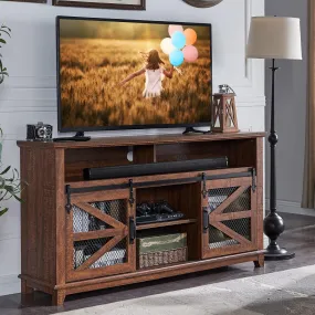 TV Stand for 65  Inch TV w/Sliding Barn Door, Rustic TV Console Cabinet w/Adjustable Shelves