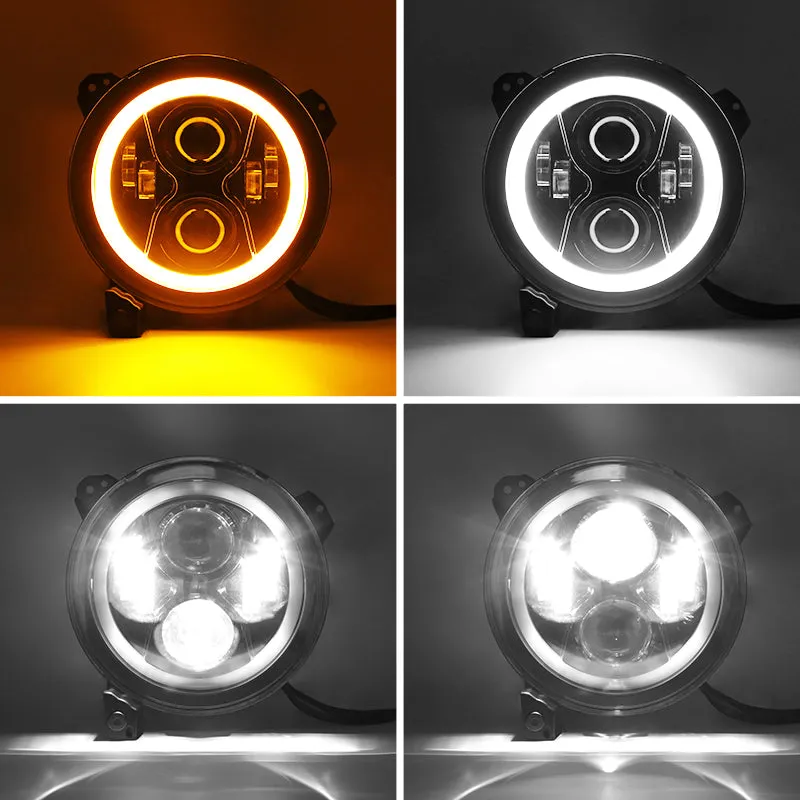 Upgrade 9'' Jeep Halo Headlights & Fog Lights with DRL for 2018-Later Jeep Wrangler JL & Gladiator JT