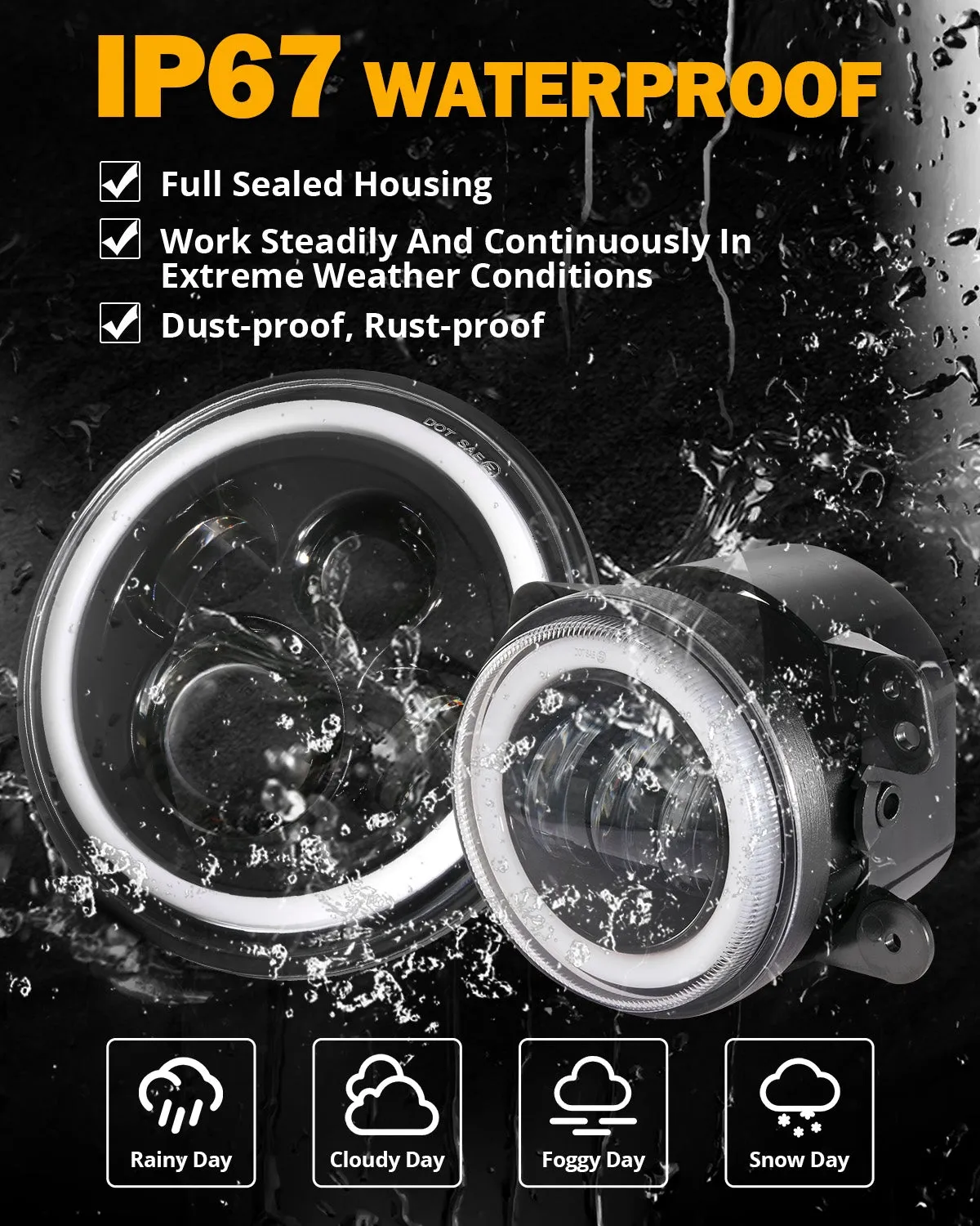 Upgraded RGB 7 Inch Headlights   4 Inch Fog Lights Combo for Jeep Wrangler JK with APP Control
